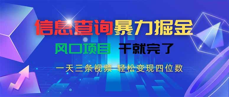 (15516期)信息查询暴力掘金,一天三条视频 轻松变现四位数,风口项目干就完了-九才资源网