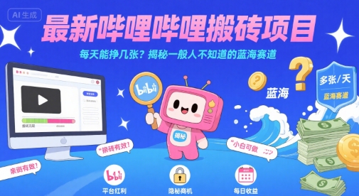 最新哔哩哔哩上B站搬砖项目,每天能挣几张?揭秘一般人不知道的蓝海赛道-九才资源网