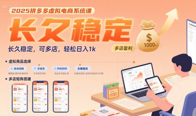 2025拼多多虚拟电商系统课,长久稳定,可多店,轻松日入1k-九才资源网