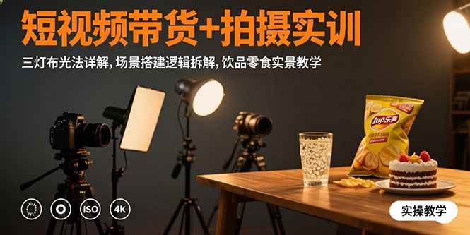 (15540期)短视频带货+拍摄实训:三灯布光法详解,场景搭建逻辑拆解,饮品零食实景教学-九才资源网