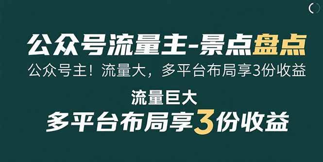 (15553期)公众号流量主-景点盘点 流量巨大 多平台布局享3份收益-九才资源网