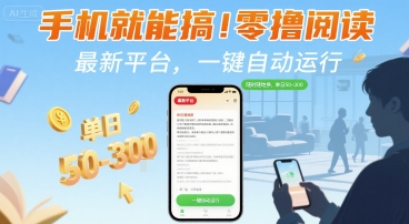 手机就能搞!零撸阅读挂G,最新平台,一键自动运行,随时随地挣,单日50-3张+【揭秘】-九才资源网