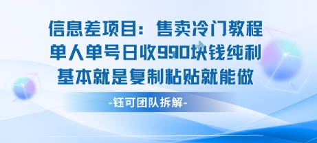 信息差项目:售卖冷门教程单人单号日收9张纯利基本就是复制粘贴就能做-九才资源网