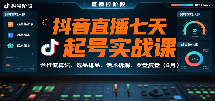 抖音直播七天起号实战课:含推流算法、选品排品、话术拆解、罗盘复盘(8月)-九才资源网