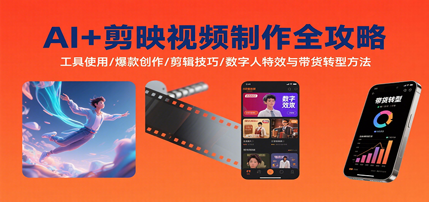 AI+剪映视频制作全攻略:工具使用/爆款创作/剪辑技巧/数字人特效与带货转型方法-九才资源网