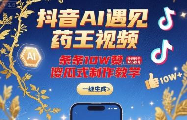 抖音AI遇见药王视频,条条10W赞,快速起千粉万粉号,傻瓜式制作教学-九才资源网
