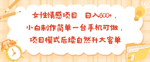 女性情感项目 小白制作简单一台手机可做 项目模式后续自然升大客单 日入6张-九才资源网