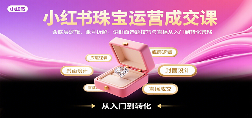 小红书珠宝运营成交课:含底层逻辑、账号拆解,讲封面选题技巧与直播从入门到转化策略-九才资源网