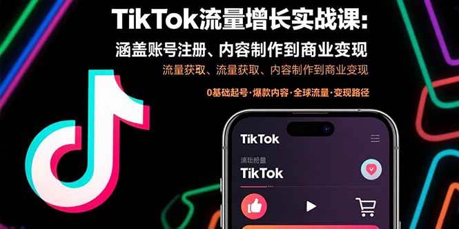 (15791期)TikTok流量增长实战课:涵盖账号注册、流量获取、内容制作到商业变现-九才资源网