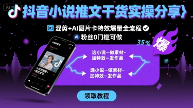 抖音小说推文干货实操分享,混剪+AI图片卡特效爆量全流程,0粉丝0门槛可做-九才资源网