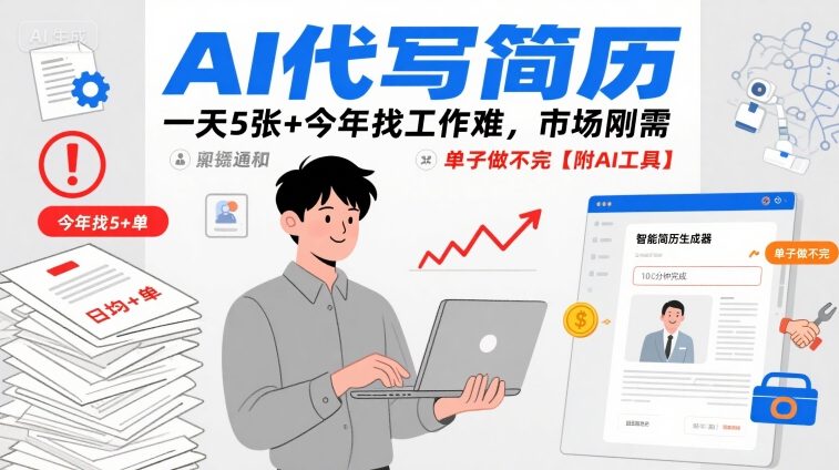 AI代写简历,一天5张+今年找工作难,市场刚需,单子做不完【附AI工具】-九才资源网