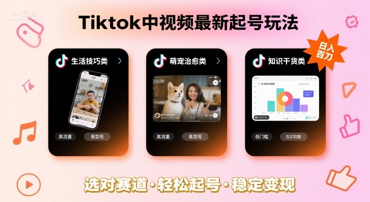 Tiktok中视频最新起号玩法,想要日入百刀,做好这几个赛道就可以了-九才资源网