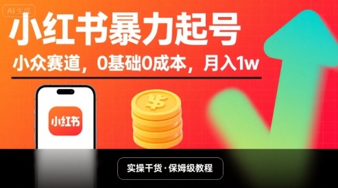 小红书暴力起号,小众赛道,0基础0成本,月入1w-九才资源网