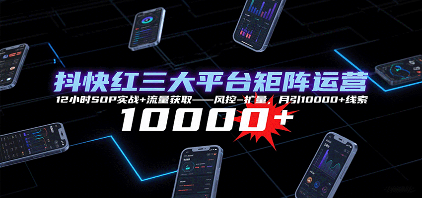 抖快红三大平台矩阵运营,12小时SOP实战+流量获取-风控-扩量,月引10000+线索-九才资源网