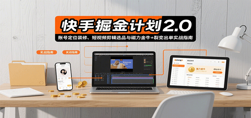 快手掘金计划2.0,账号定位装修、短视频剪辑选品与磁力金牛+裂变出单实战指南-九才资源网