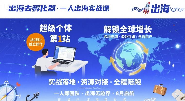 出海去孵化器,一人出海实战课,超级个体第1站,解锁全球增长-九才资源网