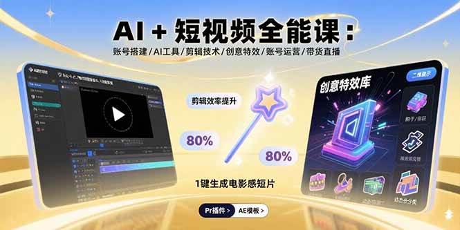 (15862期)AI+短视频全能课:账号搭建/AI工具/剪辑技术/创意特效/账号运营/带货直播-九才资源网