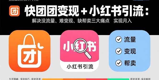 (15877期)快团团变现+小红书引流:解决没流量、难变现、缺帮卖三大痛点 实现月入3w+-九才资源网