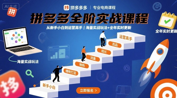 拼多多全阶实战课程,从新手小白到运营高手,海量实战玩法+全年实时更新【2025年9月更新】-九才资源网