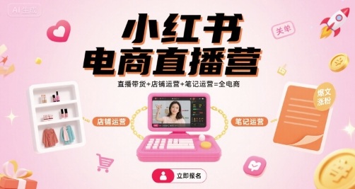 小红书电商直播营,直播带货+店铺运营+笔记运营=全电商-九才资源网