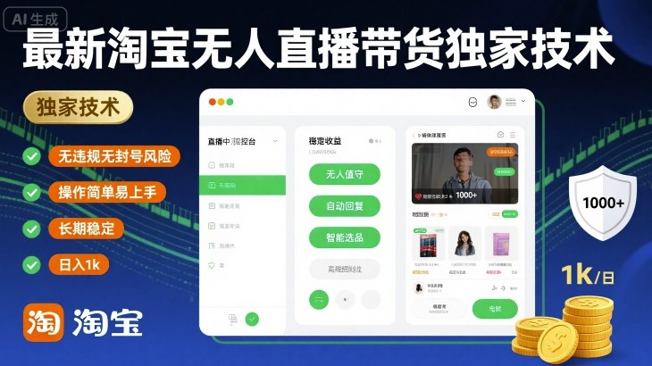 最新淘宝无人直播带货独家技术,无违规无封号风险,操作简单易上手,长期稳定日入1k【揭秘】-九才资源网