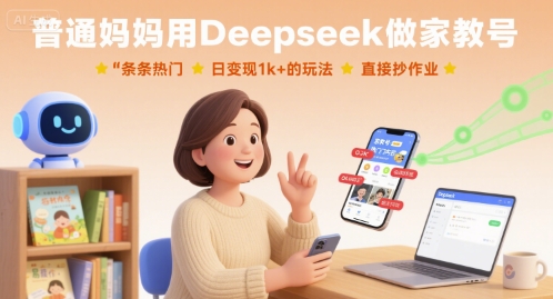 普通妈妈用Deepseek做家教号,条条热门,日变现1k+的玩法,直接抄作业-九才资源网