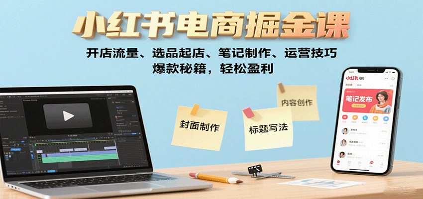小红书电商掘金课:开店流量、选品起店、笔记制作、运营技巧,爆款秘籍,轻松盈利-九才资源网