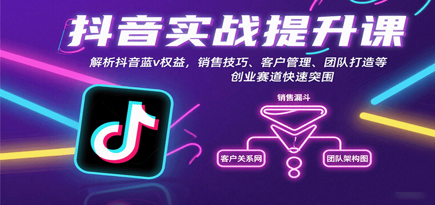 抖音实战提升课:解析抖音蓝v权益,销售技巧、客户管理、团队打造等创业赛道快速突围-九才资源网