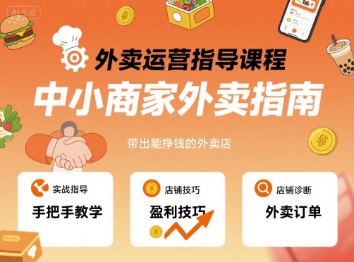 外卖运营指导课程,中小商家外卖指南,手把手带出能挣钱的外卖店-九才资源网