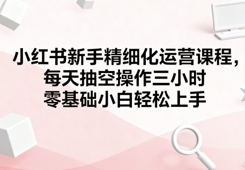 小红书新手精细化运营课程,每天抽空操作三小时,零基础小白轻松上手-九才资源网