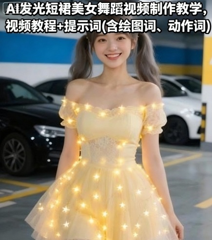 AI发光短裙美女舞蹈视频制作教学,视频教程+提示词(含绘图词、动作词)-九才资源网