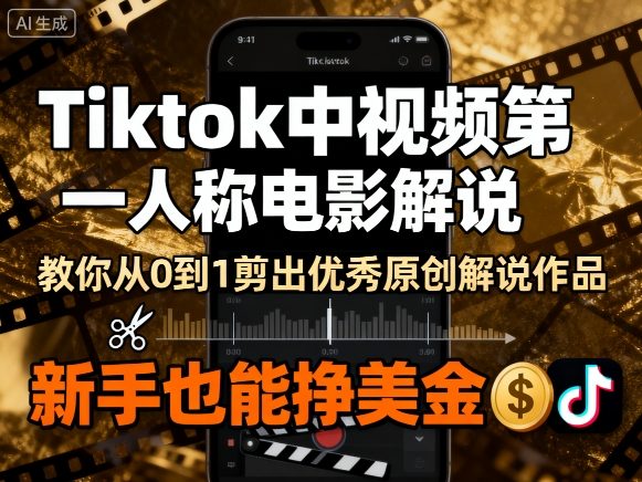 Tiktok中视频第一人称电影解说,教你从0到1剪出一个优秀的原创解说作品,新手也能挣美金-九才资源网