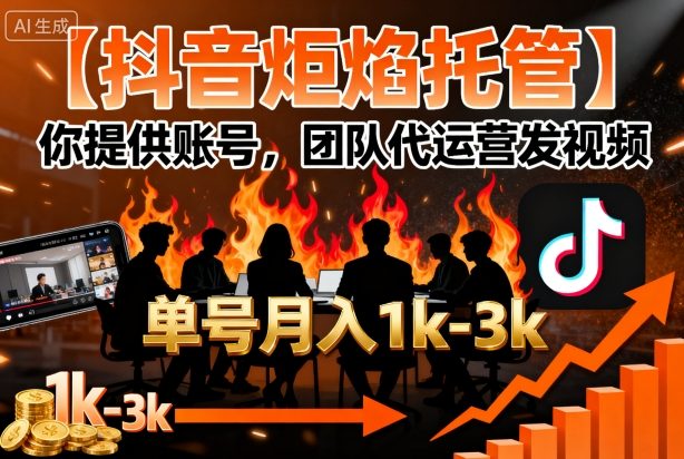 【抖音炬焰托管】你提供账号,团队代运营发视频,单号月入1k+【揭秘】-九才资源网