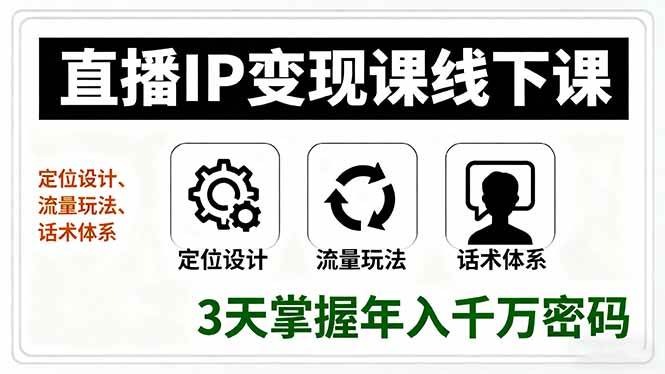 (16065期)直播IP变现课线下课,定位设计、流量玩法、话术体系,3天掌握年入千万密码-九才资源网