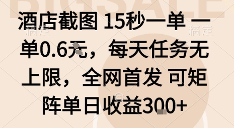 酒店截图15秒一单,一单0.6米,每天任务无上限,全网首发可矩阵单日收益3张【揭秘】-九才资源网