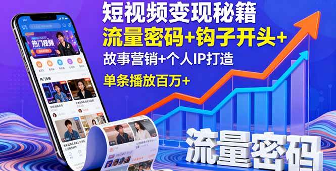 (16079期)短视频变现秘籍,流量密码+钩子开头+故事营销+个人IP打造,单条播放百万+-九才资源网