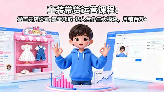 (16081期)童装带货运营课程:涵盖开店设置-流量获取-达人合作三大模块,月销百万+-九才资源网