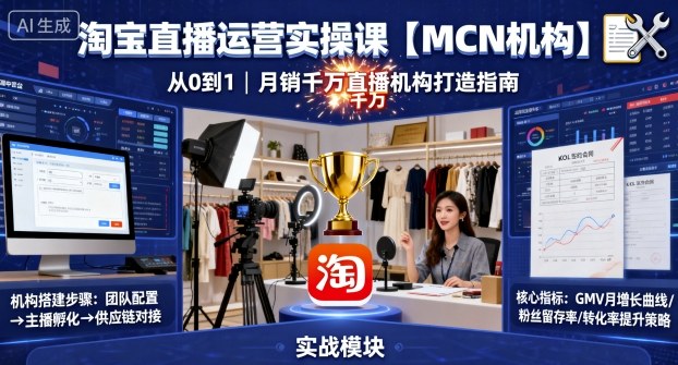 淘宝直播运营实操课【MCN机构】,从0到1做一家月销千W的直播机构-九才资源网