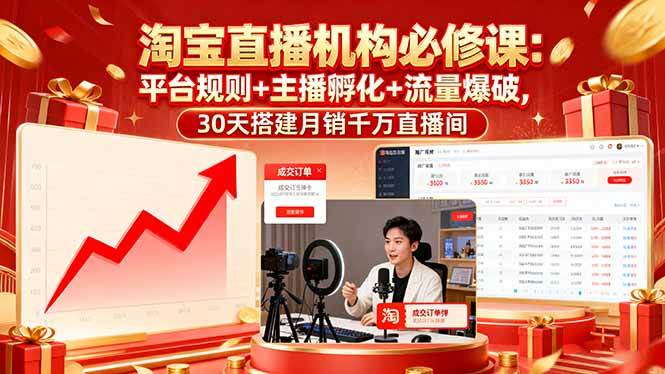 (16087期)淘宝直播机构必修课:平台规则/主播孵化/流量爆破,30天搭建月销千万直播间-九才资源网