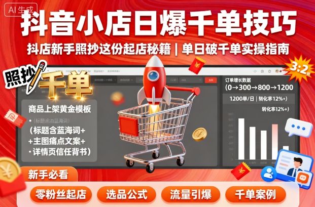 抖音小店日爆千单技巧,抖店新手照抄这份起店秘籍,单日破千单-九才资源网