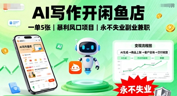 AI写作开闲鱼店,一单5张,暴利风口项目,永不失业副业兼职【全网首发】-九才资源网