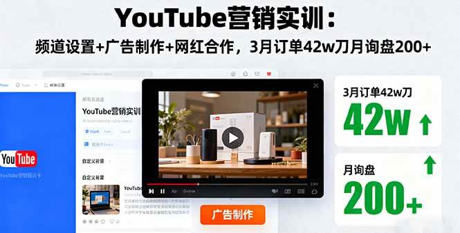 (16107期)YouTube营销实训:频道设置+广告制作+网红合作,3月订单42w刀月询盘200+-九才资源网