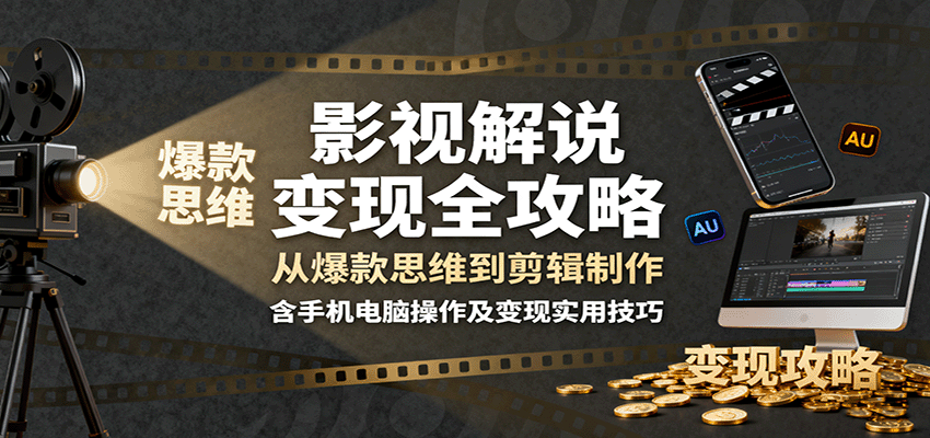 影视解说变现全攻略:从爆款思维到剪辑制作,含手机电脑操作及变现实用技巧-九才资源网