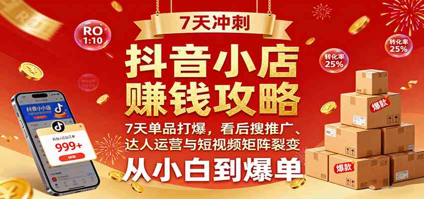抖音小店赚钱攻略:7天单品打爆技巧,看后搜推广、达人运营与短视频矩阵裂变实战-九才资源网
