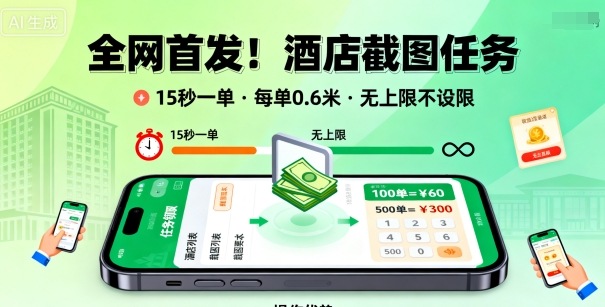 全网首发!酒店截图任务,15秒一单,每单0.6米,任务无上限不设限,矩阵操作单日3张到手【揭秘】-九才资源网