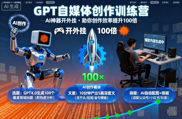 GPT自媒体创作训练营:AI神器开外挂,助你创作效率提升100倍-九才资源网