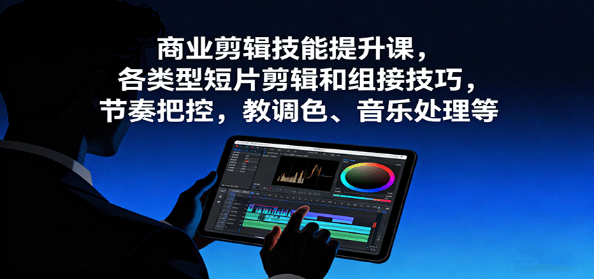 商业剪辑技能提升课,各类型短片剪辑和组接技巧,节奏把控,教调色、音乐处理等-九才资源网