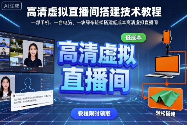 高清虚拟直播间搭建技术教程,一部手机、一台电脑、一块绿布轻松搭建低成本高清虚拟直播间-九才资源网
