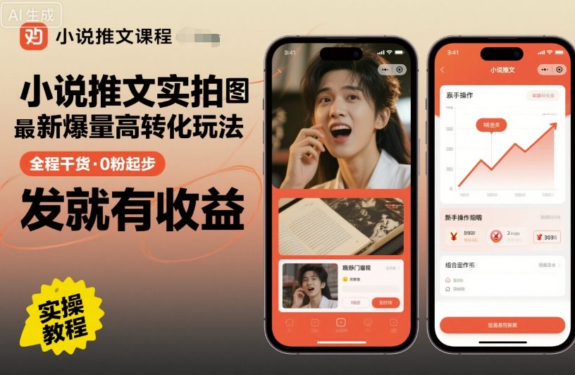 小说推文实拍双图文最新爆量高转化玩法,全程干货,0粉起步,发就有收益-九才资源网