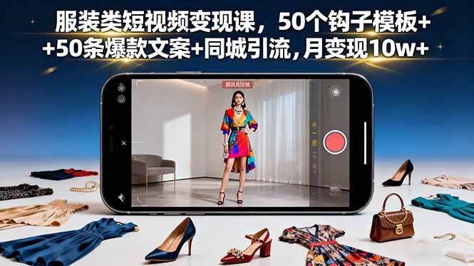(16189期)服装类短视频变现课,50个钩子模板+50条爆款文案+同城引流,月变现10w+-九才资源网